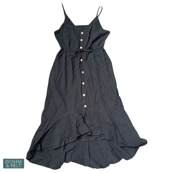 Black Button Front High-Low Ruffle Hem Midi Dress w/ Adjustable Straps Size S - Picture 2 of 5
